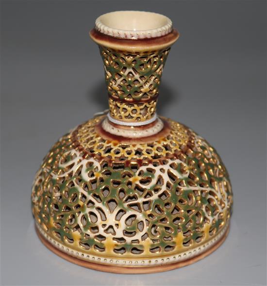 A Zsolnay reticulated pottery vase